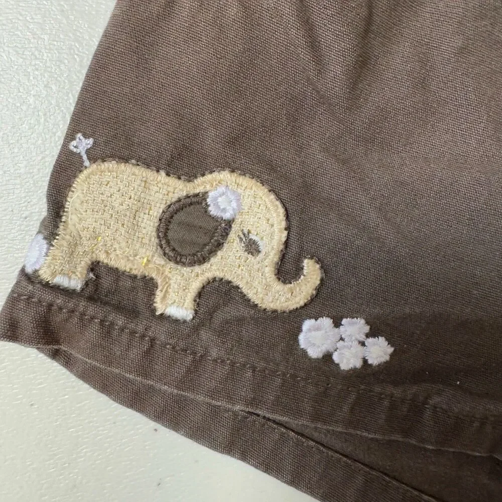 GYMBOREE Elephant Shorts Girls 6-12 Months Baby Brown Elastic Waist Embroidered